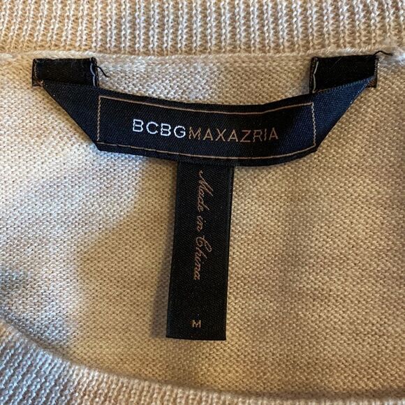 BCBG Maxazria Medium Short Dress. Cropped sleeves. Wide crewneck. Tan. - Picture 7 of 9
